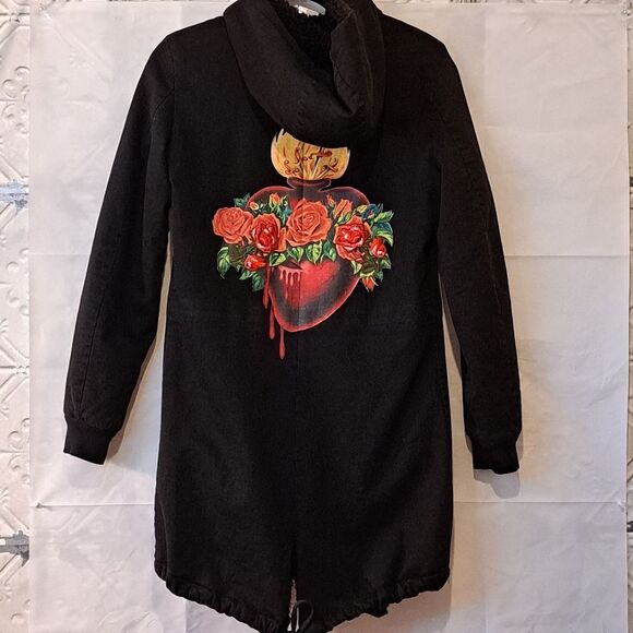 Happiness Made in Italy Embroidered Heart Mid Length Coat Whimsical Gothic Style - Picture 7 of 14